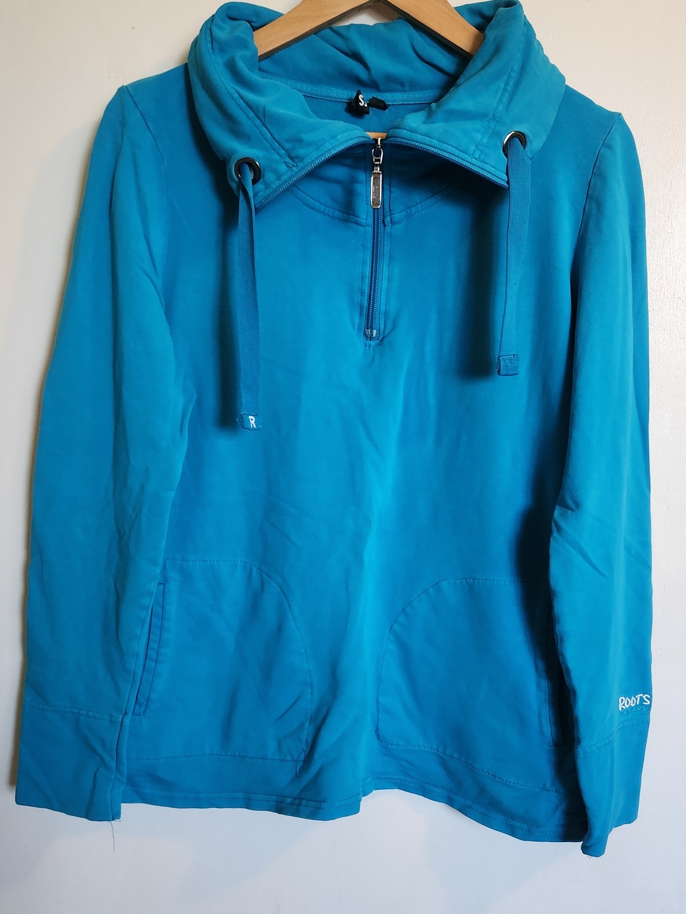 Roots Women's Turquoise Crewneck Sweater Quarter Zip
